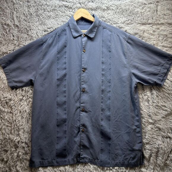 Tommy Bahama Hawaiian Camp Shirt Mens Large Silk O' Aces Embroidered Graphic - Picture 9 of 10